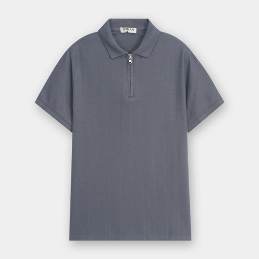 GREY DROP NEEDLE ZIP POLO