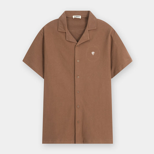 BROWN TEXTURE CUBAN COLLAR SHIRT