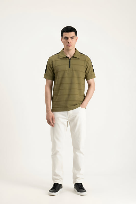 VINTAGE GOLD STRIPE TEXTURE POLO
