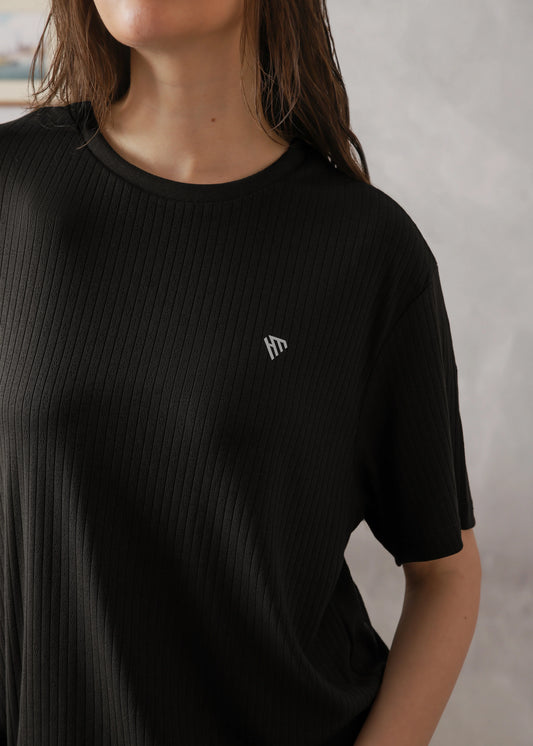 WOMEN BLACK DROP NEEDLE TEXTURED TRACKSUIT