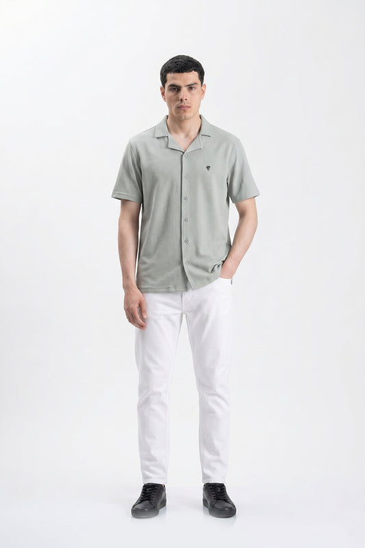 LGHT MINT TEXTURE CUBAN COLLAR SHIRT
