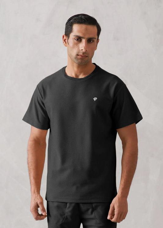 BLACK WAFFLE KNIT TEE