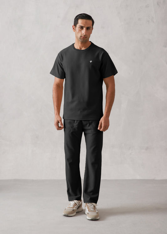 BLACK WAFFLE KNIT TRACKSUIT