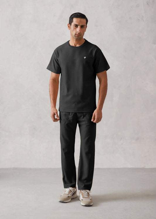 BLACK WAFFLE KNIT TRACKSUIT