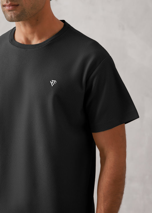 BLACK WAFFLE KNIT TRACKSUIT