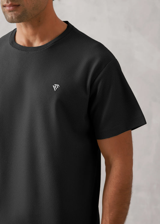 BLACK WAFFLE KNIT TRACKSUIT