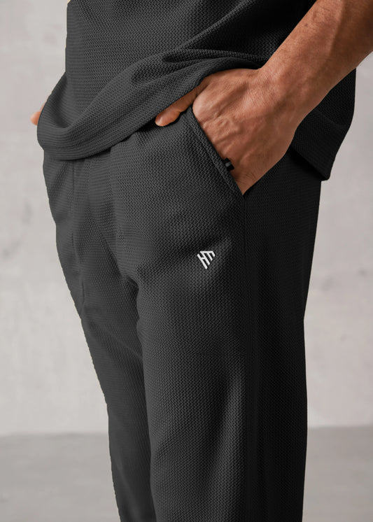 BLACK WAFFLE KNIT TROUSER