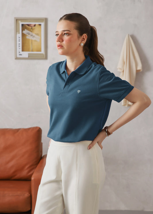WOMEN TEAL BASIC POLO