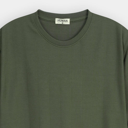 OLIVE GREEN DROP SHOULDER KNIT TEE