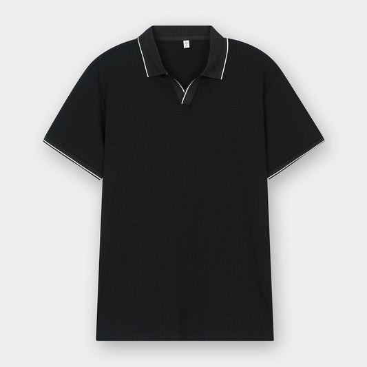 BLACK TEXTURED JOHNNY COLLAR POLO