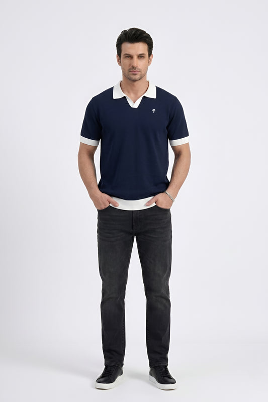 NAVY BLUE TEXTURE KNIT POLO