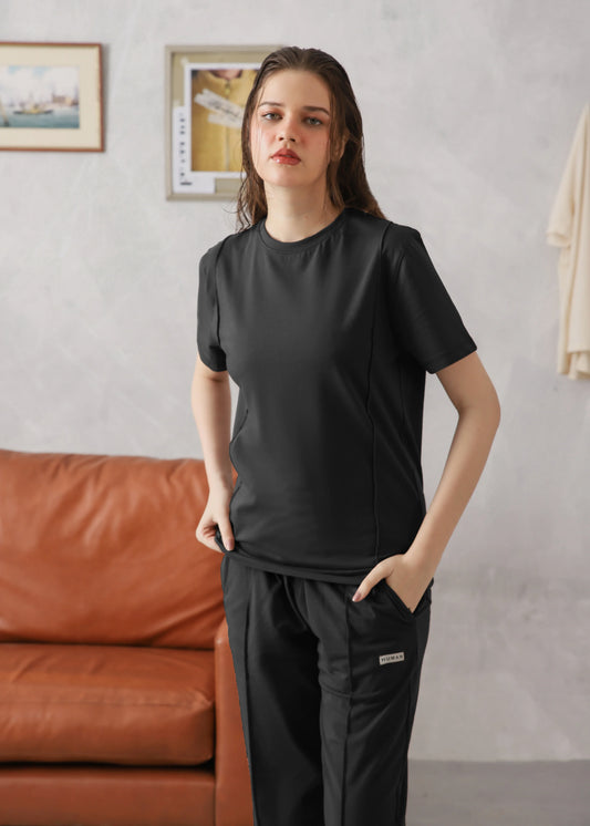 WOMEN BLACK PINTUCK TRACKSUIT
