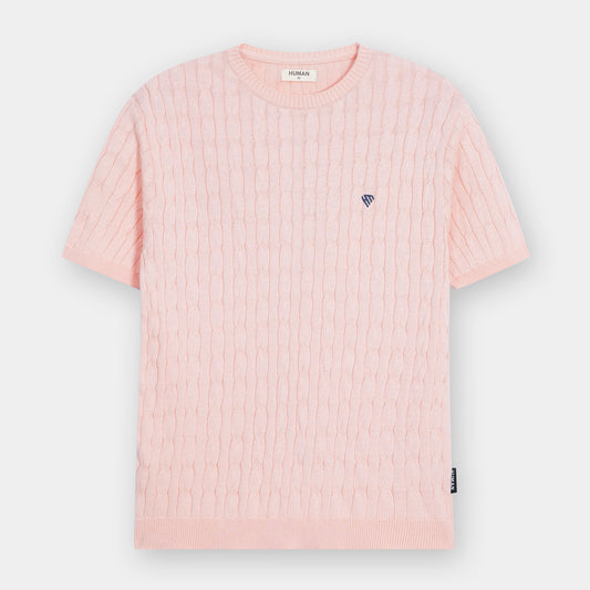 VINTAGE PINK CABLE KNIT TEXTURE TEE