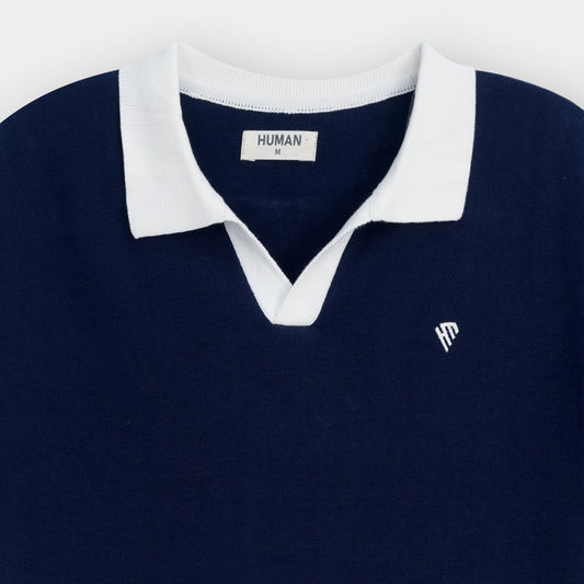 NAVY BLUE TEXTURE KNIT POLO