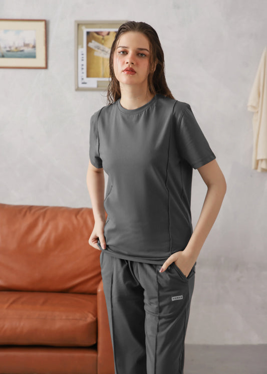 WOMEN DARK GREY PINTUCK TRACKSUIT