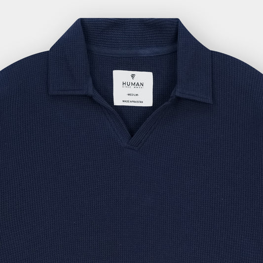 NAVY JOHNNY COLLAR TEXTURE POLO