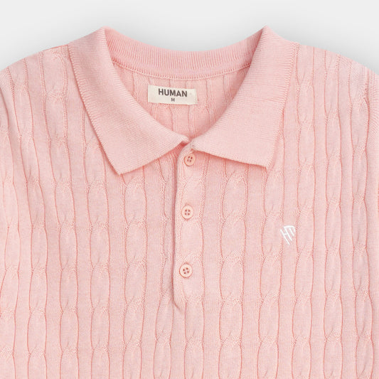 VINTAGE PINK CABLE KNIT POLO