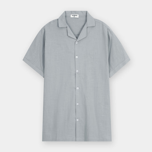 GREY IRISH LINEN CUBAN COLLAR SHIRT