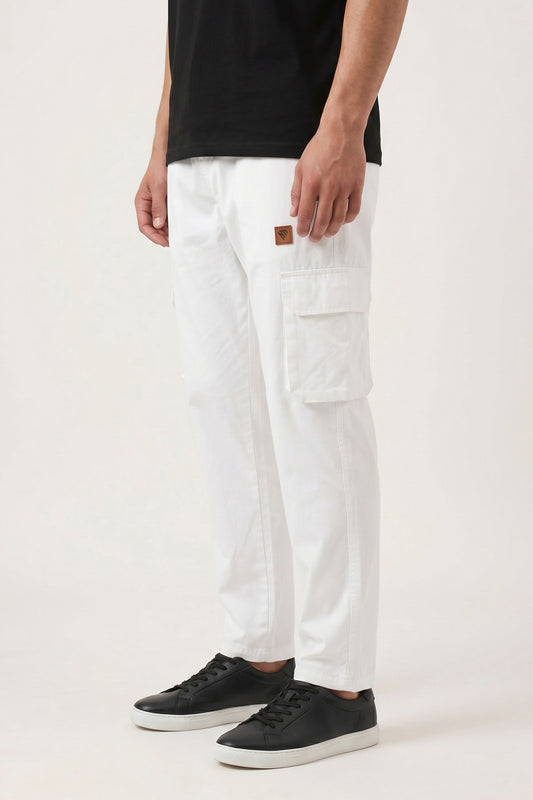 WHITE WOVEN CARGO TROUSER