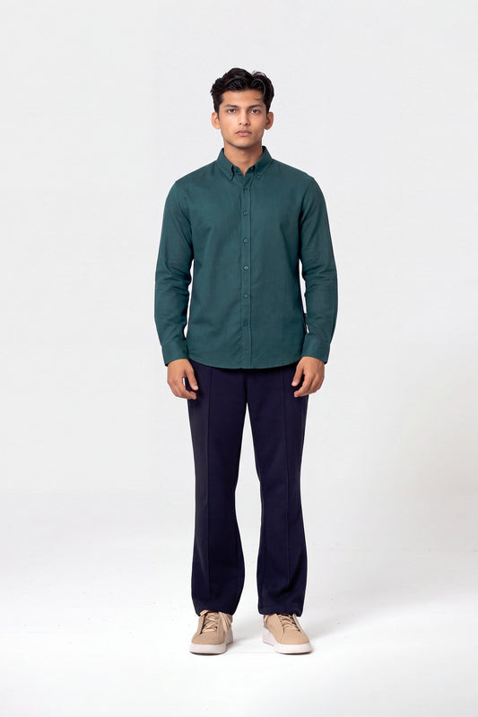 BOTTLE GREEN LINEN BUTTON DOWN SHIRT