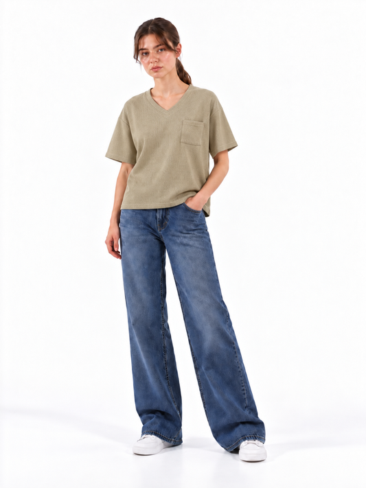 AGATE GREY V NECK POCKET TEE