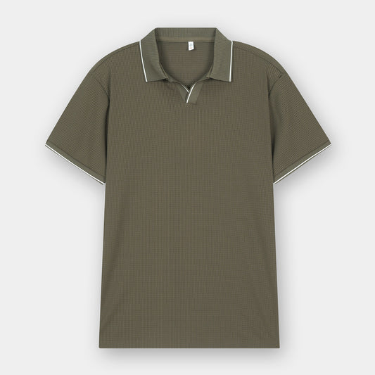 HAZELNUT TEXTURED JOHNNY COLLAR POLO