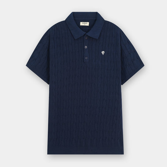 NAVY BLUE CABLE KNIT POLO