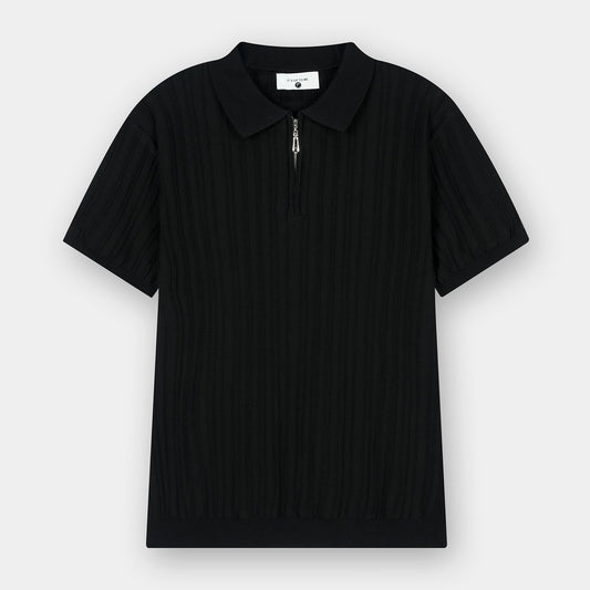 BLACK DROP NEEDLE KNIT POLO