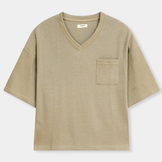 AGATE GREY V NECK POCKET TEE