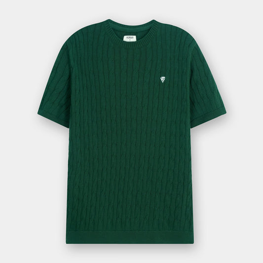 GREEN CABLE KNIT TEXTURE TEE