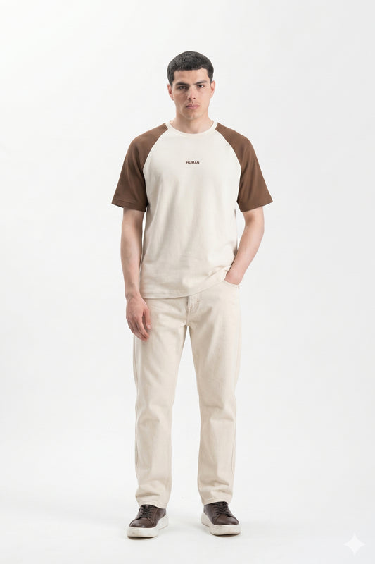 OFF WHITE CONTRAST RAGLAN TEXTURE TEE