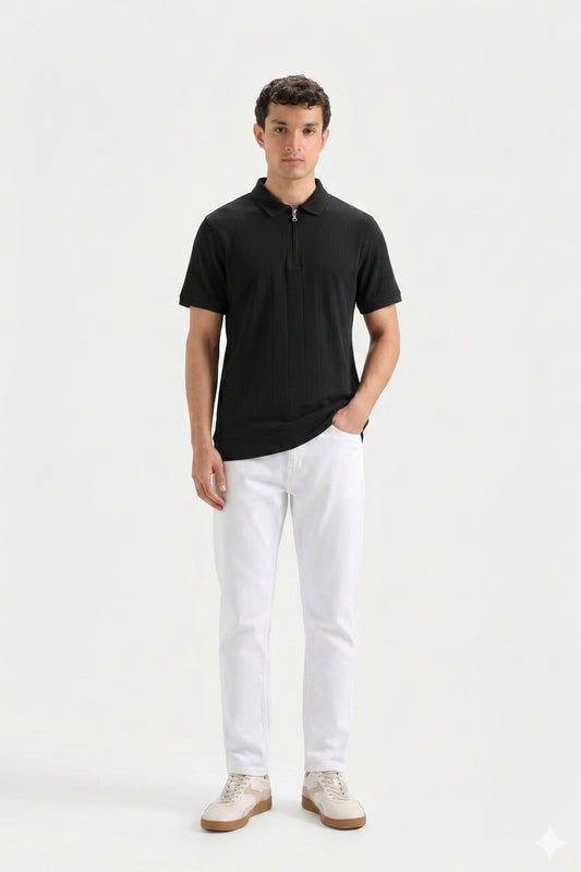 BLACK DROP NEEDLE ZIP POLO