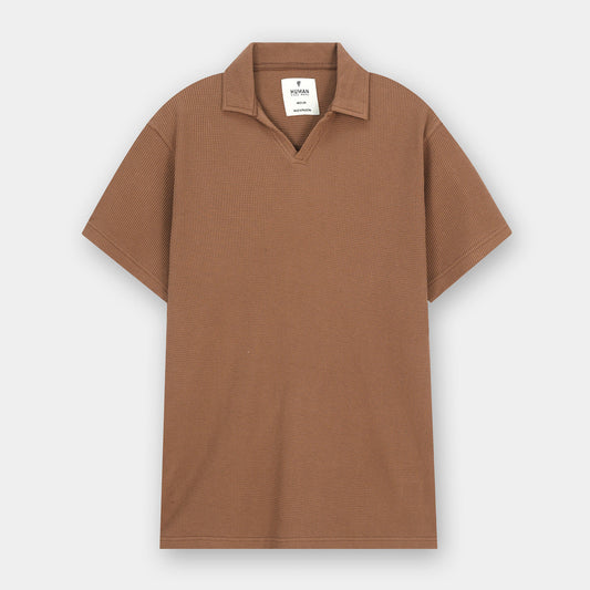 BROWN JOHNNY COLLAR TEXTURE POLO