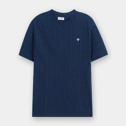 NAVY CABLE KNIT TEXTURE TEE