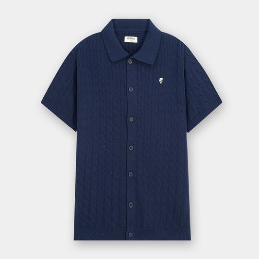 NAVY BLUE CABLE KNIT SHIRT
