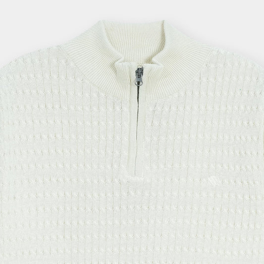 OFF WHITE MOCK NECK CABLE KNIT TEE