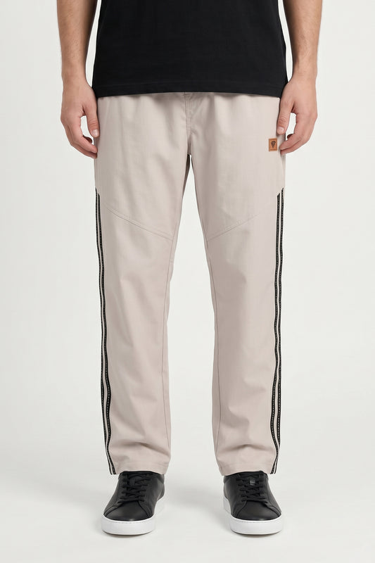 BEIGE STRIPE PANEL WOVEN TROUSER