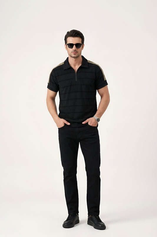 BLACK STRIPE TEXTURE POLO