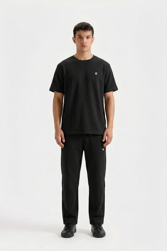 BLACK COTTON TEXTURE TRACKSUIT