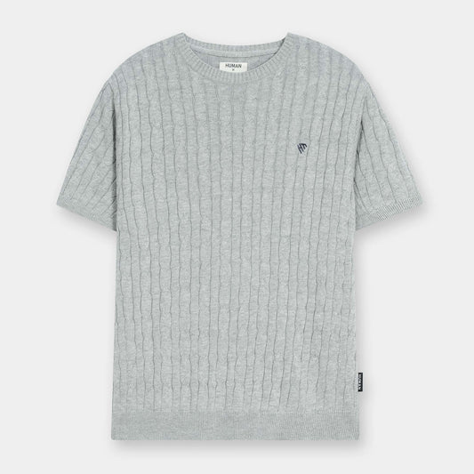 GREY CABLE KNIT TEXTURE TEE