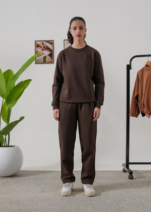 WOMEN PURE COMFORT COTTON FLEECE CHOCOLATE BROWN TRACKSUIT