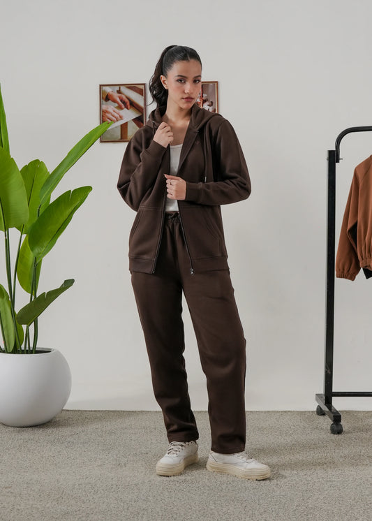 WOMEN PURE COMFORT COTTON FLEECE CHOCOLATE BROWN CORD-SET
