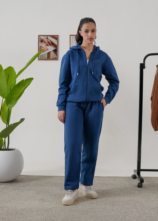 WOMEN PURE COMFORT COTTON FLEECE TEAL BLUE CORD-SET