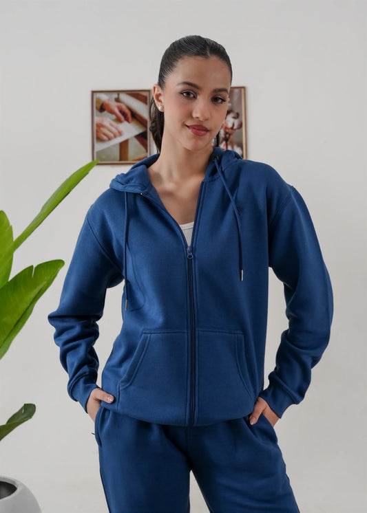 WOMEN PURE COMFORT COTTON FLEECE TEAL BLUE CORD-SET