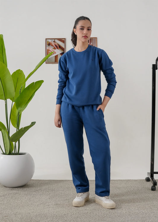 WOMEN PURE COMFORT COTTON FLEECE TEAL BLUE TRACKSUIT