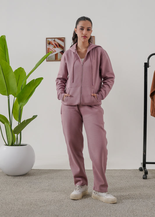 WOMEN PURE COMFORT COTTON FLEECE MAUVE CORD-SET