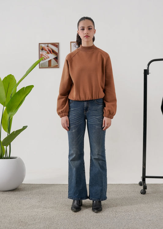 COCOA BROWN RAGLAN CROP FIT SWEATSHIRT