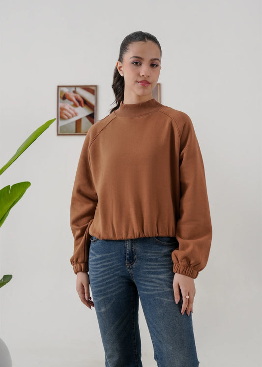 COCOA BROWN RAGLAN CROP FIT SWEATSHIRT