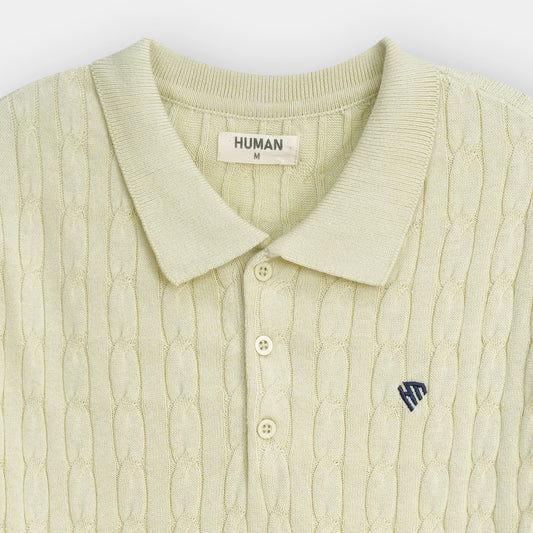 SAGE MIST CABLE KNIT POLO