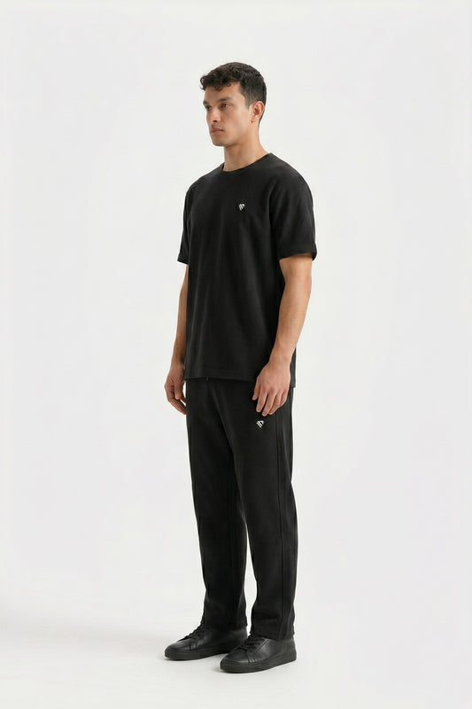 BLACK COTTON TEXTURE TRACKSUIT